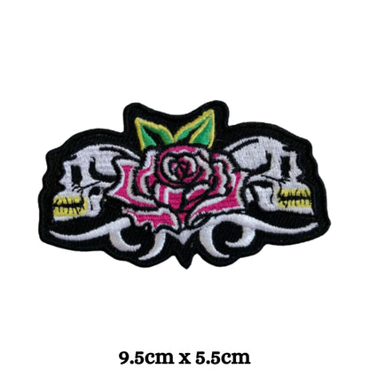 Two Skulls with Flowers Embroidery Iron-On Patches for Clothing Sew-On Applique for DIY Crafts Denim Jackets Jeans Backpacks