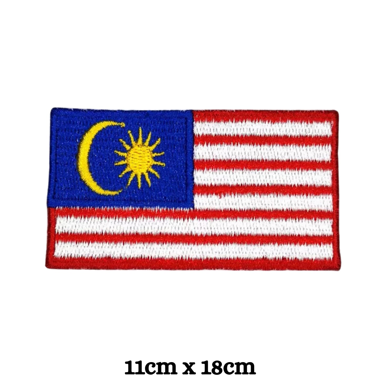 Malaysia Flag Embroidered Patch Set, Iron-On or Sew-On Applique Badges, Rectangle Shield Round Heart Shapes, for Jackets, Backpacks, Hats, Uniforms and Various Sizes