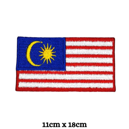Malaysia Flag Embroidered Patch Set, Iron-On or Sew-On Applique Badges, Rectangle Shield Round Heart Shapes, for Jackets, Backpacks, Hats, Uniforms and Various Sizes