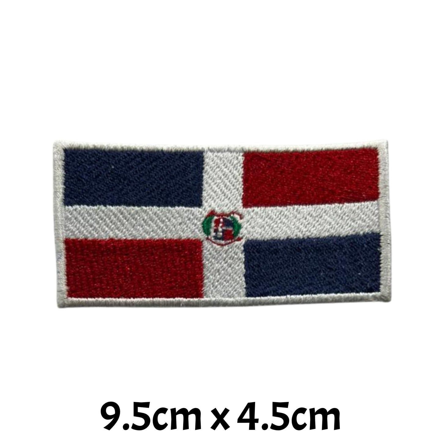 Dominican Republic Flag Embroidered Patch Set, Iron-On or Sew-On Applique Badges, Rectangle Shield Round Heart Shapes, for Jackets, Backpacks, Hats, Uniforms and Various Sizes