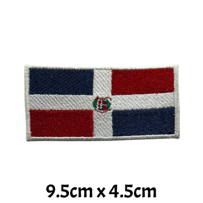 Dominican Republic Flag Embroidered Patch Set, Iron-On or Sew-On Applique Badges, Rectangle Shield Round Heart Shapes, for Jackets, Backpacks, Hats, Uniforms and Various Sizes