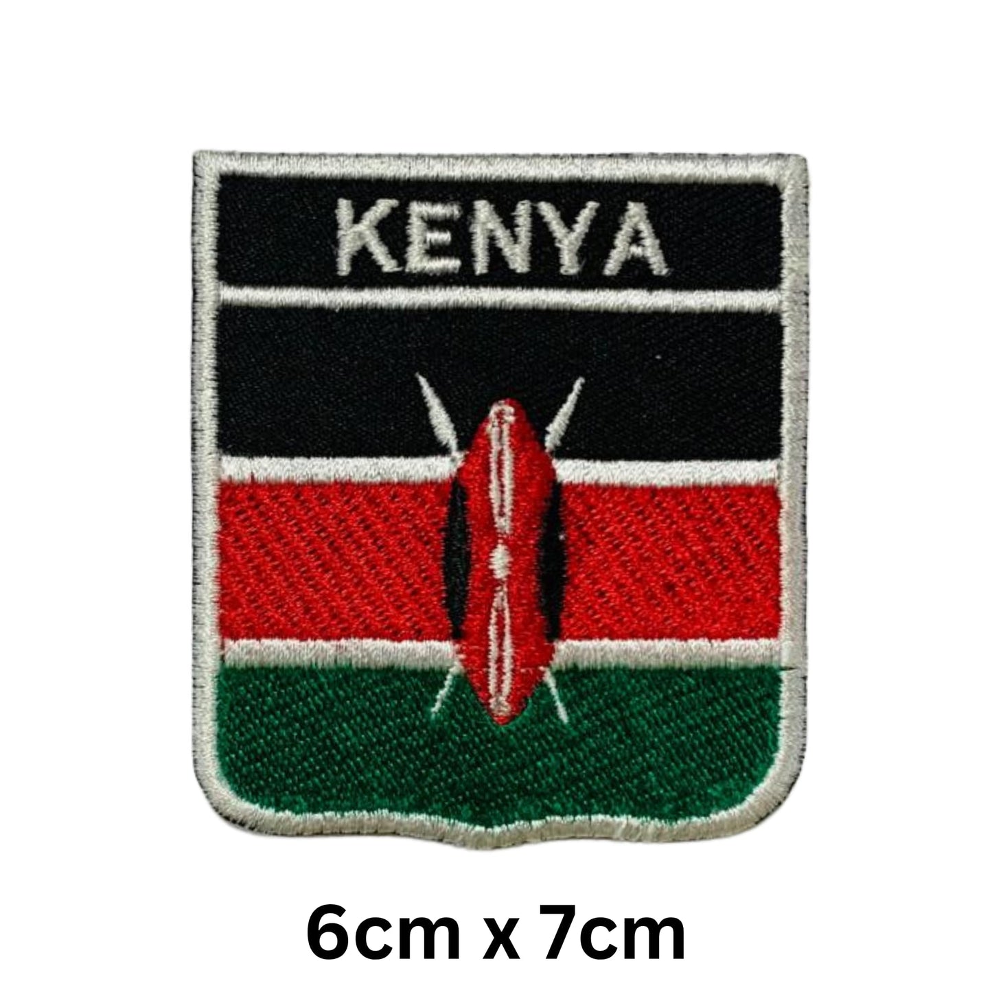 Kenya Flag Embroidered Patch Set, Iron-On or Sew-On Applique Badges, Rectangle Shield Round Heart Shapes, for Jackets, Backpacks, Hats, Uniforms and Various Sizes