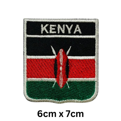 Kenya Flag Embroidered Patch Set, Iron-On or Sew-On Applique Badges, Rectangle Shield Round Heart Shapes, for Jackets, Backpacks, Hats, Uniforms and Various Sizes