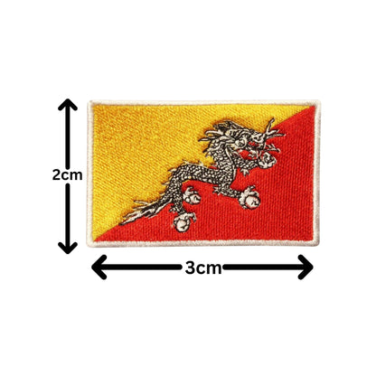 BeBuz Bhutan Flag Embroidered Patches, Iron-On/Sew-On Applique, Shield, Round, Heart and Rectangle Flag Badges for Jackets, Bags, Uniforms, Various Sizes