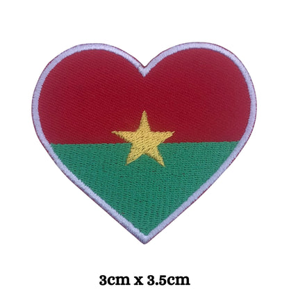 Burkina Faso Flag Embroidered Patch Set, Iron-On or Sew-On Applique Badges, Rectangle Shield Round Heart Shapes, for Jackets, Backpacks, Hats, Uniforms and Various Sizes