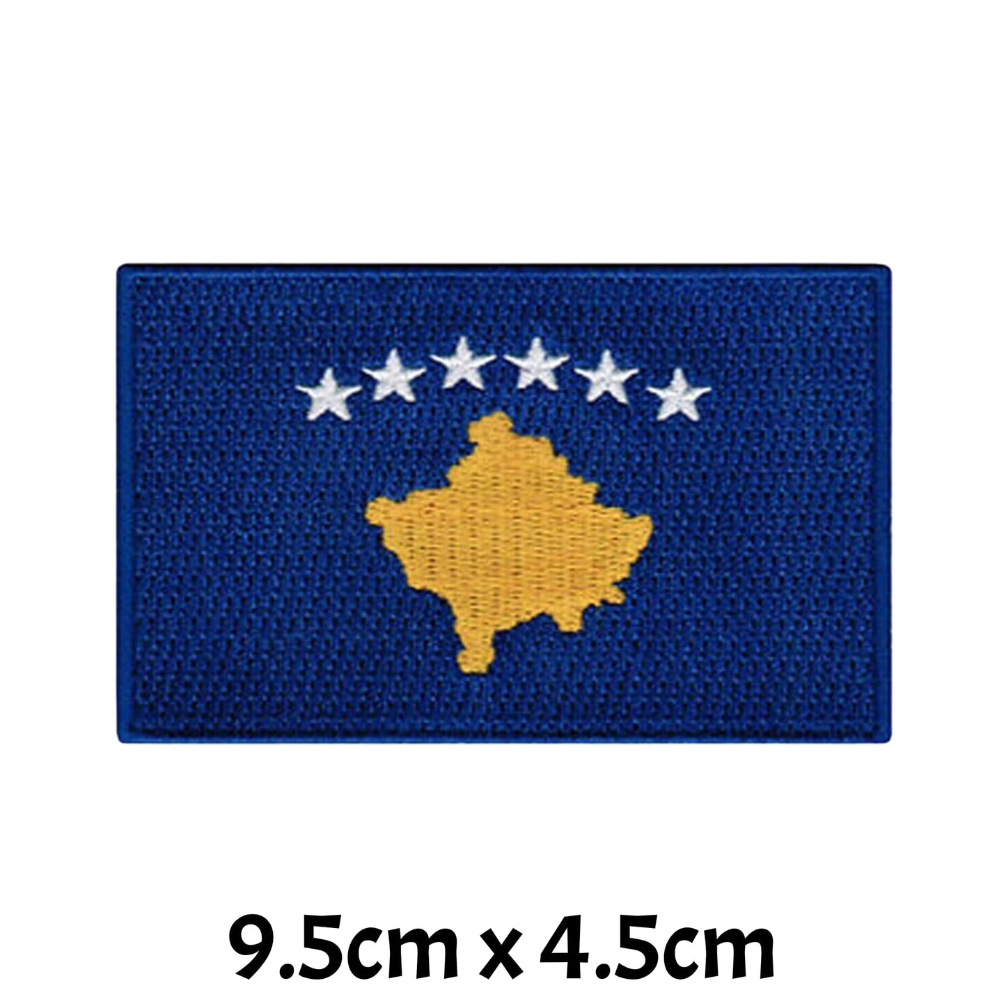 Kosovo Flag Embroidered Patch Set, Iron-On or Sew-On Applique Badges, Rectangle Shield Round Heart Shapes, for Jackets, Backpacks, Hats, Uniforms and Various Sizes