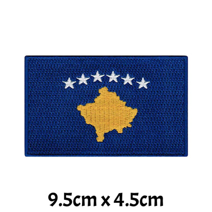 Kosovo Flag Embroidered Patch Set, Iron-On or Sew-On Applique Badges, Rectangle Shield Round Heart Shapes, for Jackets, Backpacks, Hats, Uniforms and Various Sizes