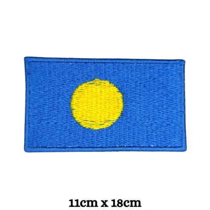 Palau Flag Embroidered Patch Set, Iron-On or Sew-On Applique Badges, Rectangle Shield Round Heart Shapes, for Jackets, Backpacks, Hats, Uniforms and Various Sizes