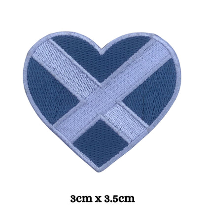 BeBuz Scotland Flag Embroidered Patches, Iron-On/Sew-On Applique, Shield, Round, Heart and Rectangle Flag Badges for Jackets, Bags, Uniforms, Various Sizes