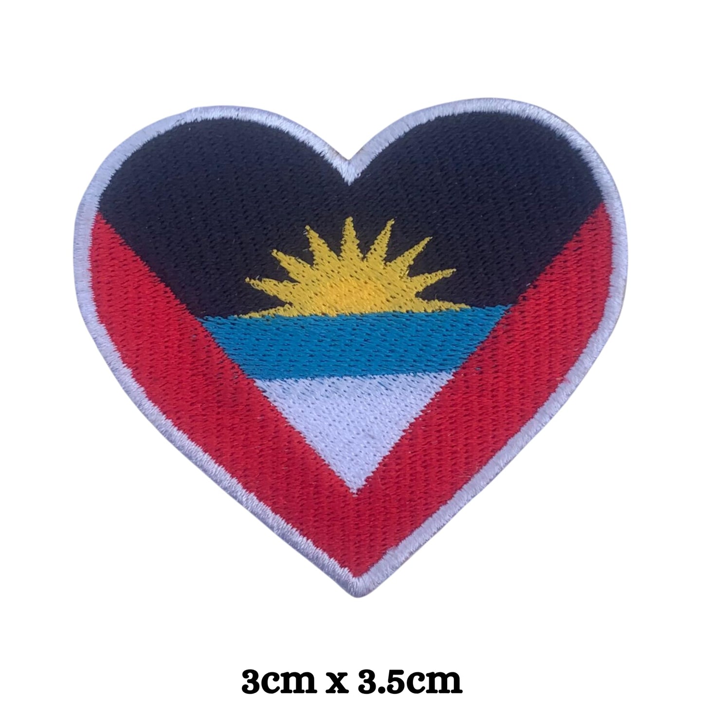 Antigua and Barbuda Flag Embroidered Patches, Iron-On/Sew-On Applique, Shield, Round, Heart and Rectangle Flag Badges for Jackets, Bags, Uniforms, Various Sizes