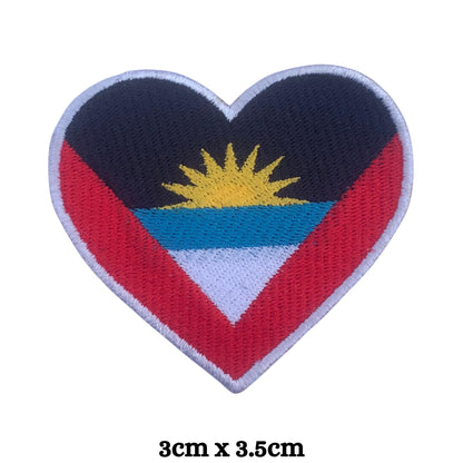 Antigua and Barbuda Flag Embroidered Patches, Iron-On/Sew-On Applique, Shield, Round, Heart and Rectangle Flag Badges for Jackets, Bags, Uniforms, Various Sizes