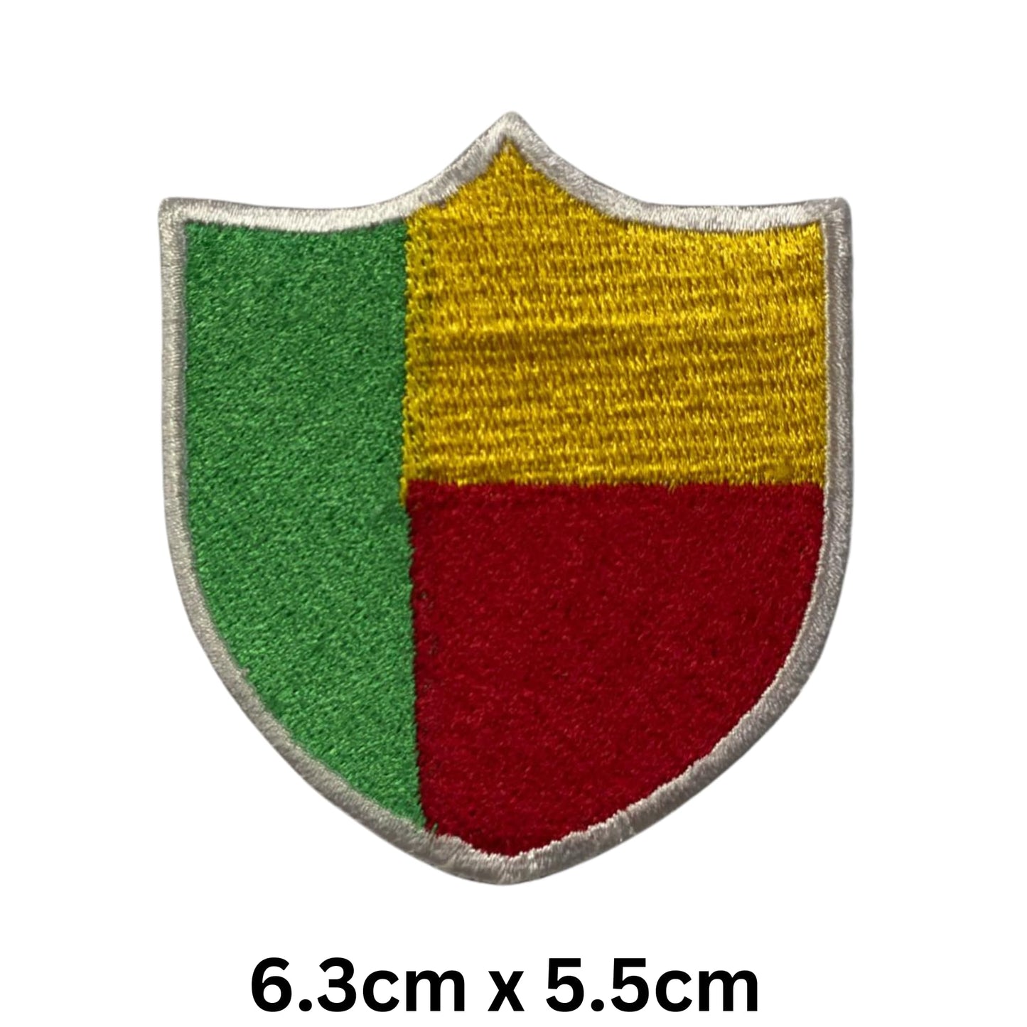 BeBuz Benin Flag Embroidered Patches, Iron-On/Sew-On Applique, Shield, Round, Heart and Rectangle Flag Badges for Jackets, Bags, Uniforms, Various Sizes