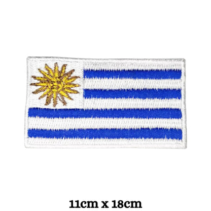 Uruguay Flag Embroidered Patches, Iron-On/Sew-On Applique, Shield, Round, Heart and Rectangle Flag Badges for Jackets, Bags, Uniforms, Various Sizes