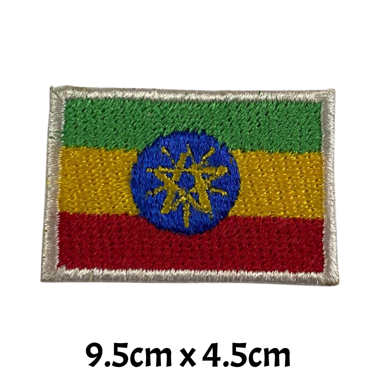 Ethiopia Flag Embroidered Patch Set, Iron-On or Sew-On Applique Badges, Rectangle Shield Round Heart Shapes, for Jackets, Backpacks, Hats, Uniforms and Various Sizes