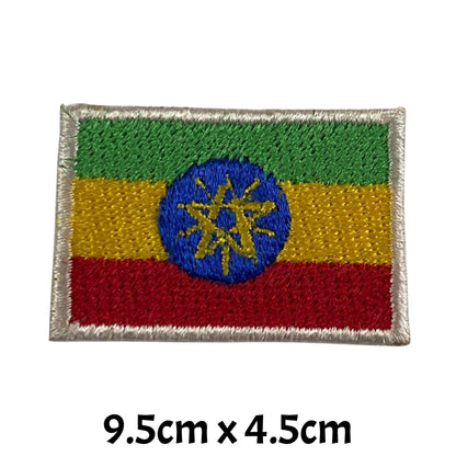 Ethiopia Flag Embroidered Patch Set, Iron-On or Sew-On Applique Badges, Rectangle Shield Round Heart Shapes, for Jackets, Backpacks, Hats, Uniforms and Various Sizes