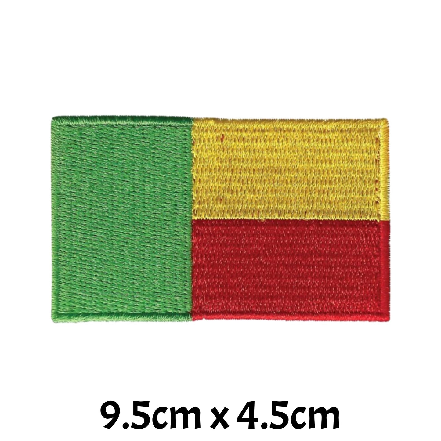 BeBuz Benin Flag Embroidered Patches, Iron-On/Sew-On Applique, Shield, Round, Heart and Rectangle Flag Badges for Jackets, Bags, Uniforms, Various Sizes