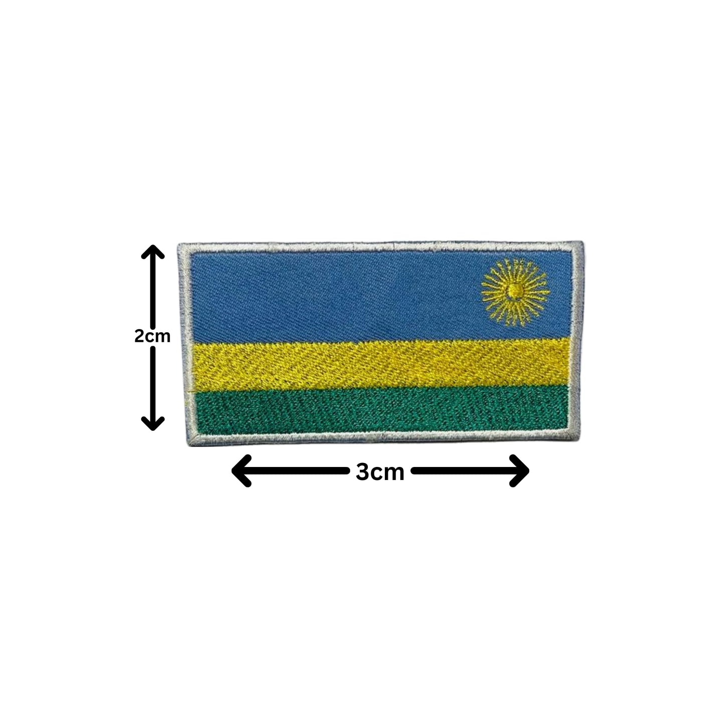 Rwanda Flag Embroidered Patch Set, Iron-On or Sew-On Applique Badges, Rectangle Shield Round Heart Shapes, for Jackets, Backpacks, Hats, Uniforms and Various Sizes