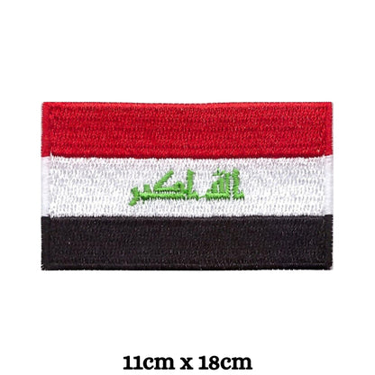 Iraq Flag Embroidered Patch Set, Iron-On or Sew-On Applique Badges, Rectangle Shield Round Heart Shapes, for Jackets, Backpacks, Hats, Uniforms and Various Sizes