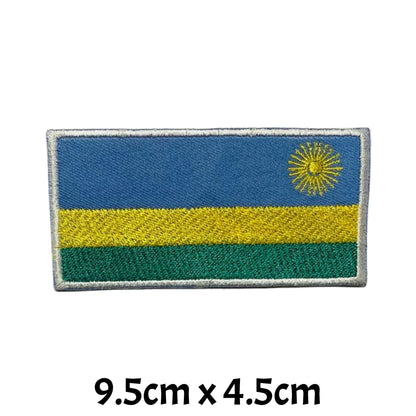 Rwanda Flag Embroidered Patch Set, Iron-On or Sew-On Applique Badges, Rectangle Shield Round Heart Shapes, for Jackets, Backpacks, Hats, Uniforms and Various Sizes