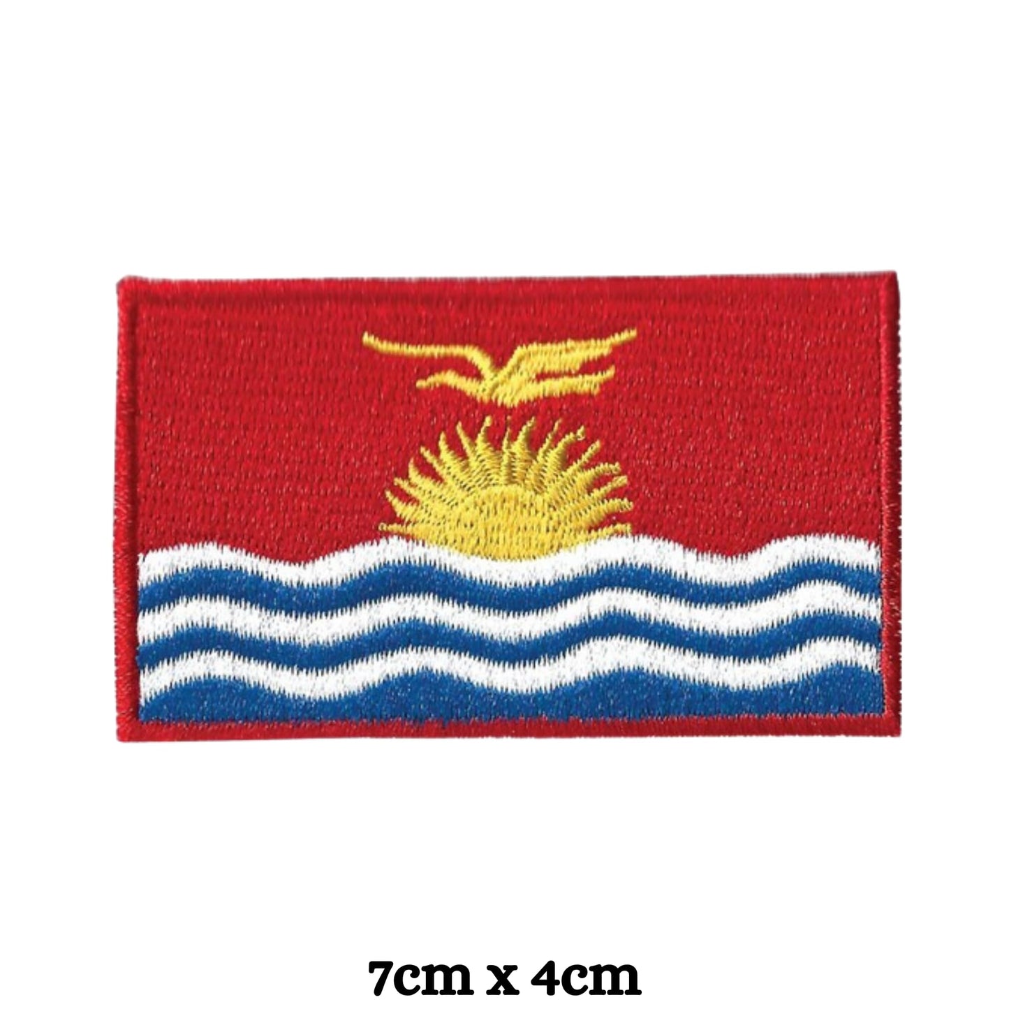 Kiribati Flag Embroidered Patch Set, Iron-On or Sew-On Applique Badges, Rectangle Shield Round Heart Shapes, for Jackets, Backpacks, Hats, Uniforms and Various Sizes