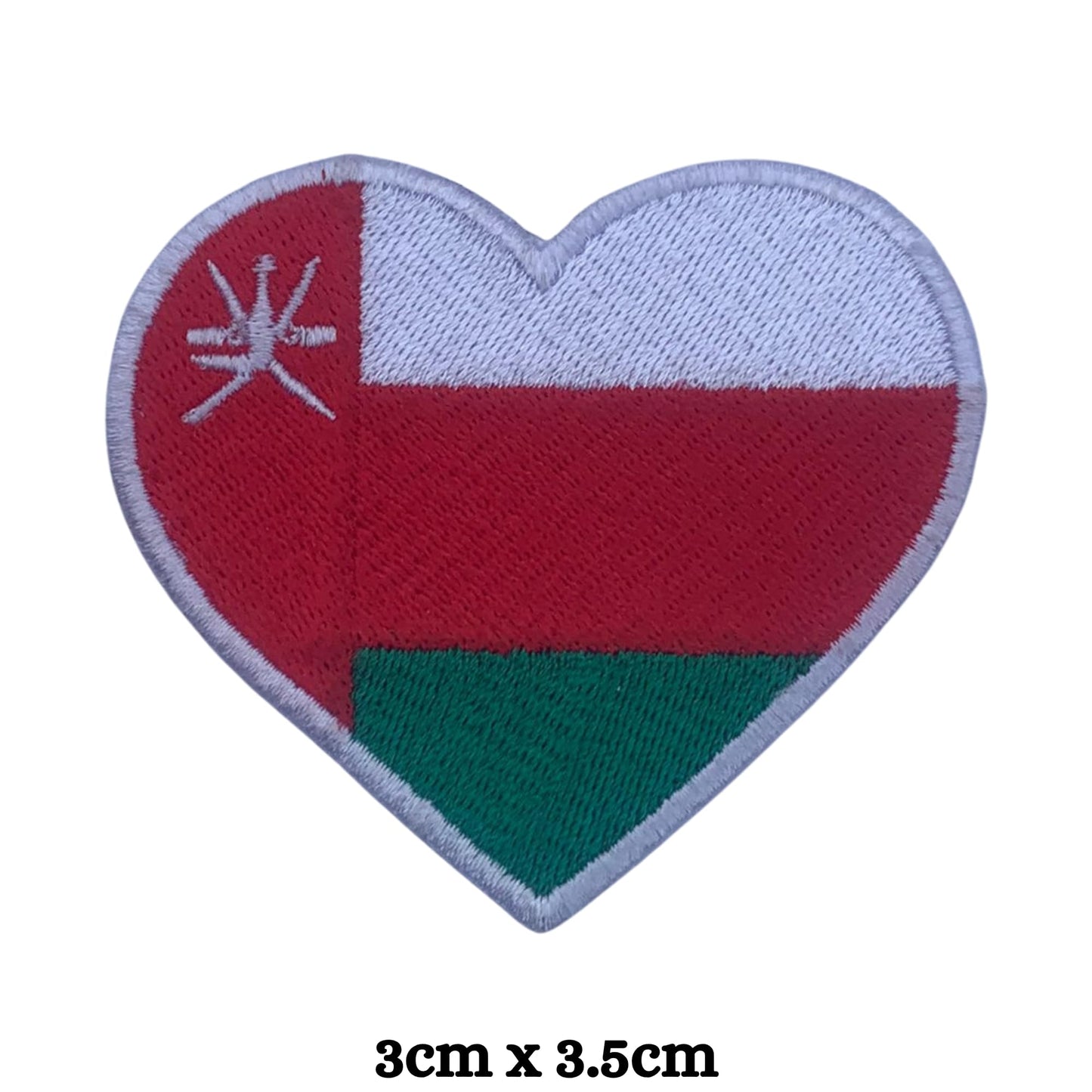 Oman Flag Embroidered Patch Set, Iron-On or Sew-On Applique Badges, Rectangle Shield Round Heart Shapes, for Jackets, Backpacks, Hats, Uniforms and Various Sizes
