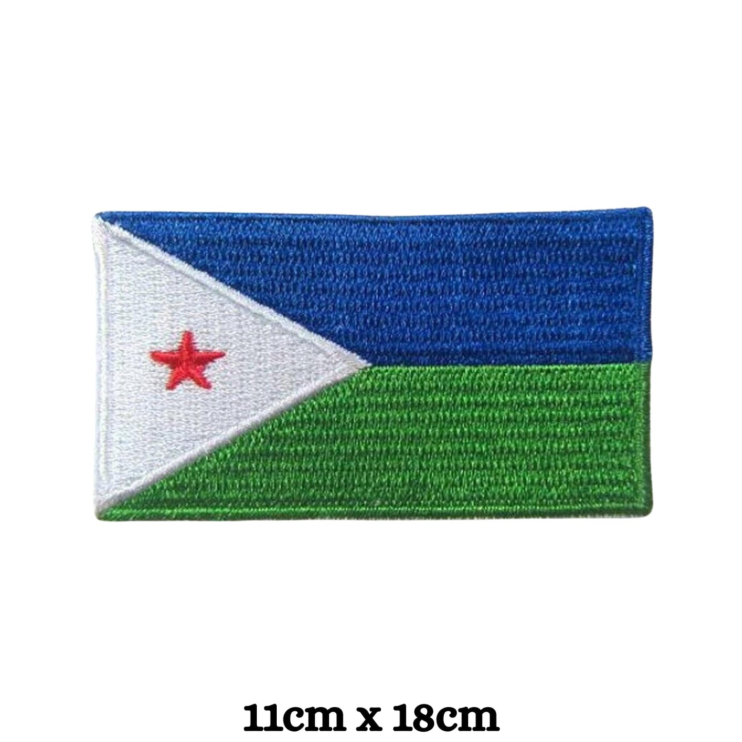 Djibouti Flag Embroidered Patch Set, Iron-On or Sew-On Applique Badges, Rectangle Shield Round Heart Shapes, for Jackets, Backpacks, Hats, Uniforms and Various Sizes