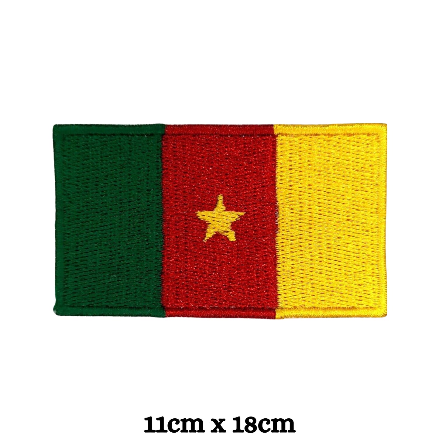 Cameroon Flag Embroidered Patch Set, Iron-On or Sew-On Applique Badges, Rectangle Shield Round Heart Shapes, for Jackets, Backpacks, Hats, Uniforms and Various Sizes