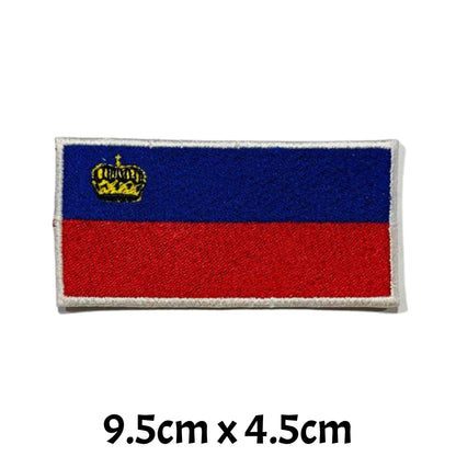 Liechtenstein Flag Embroidered Patch Set, Iron-On or Sew-On Applique Badges, Rectangle Shield Round Heart Shapes, for Jackets, Backpacks, Hats, Uniforms and Various Sizes