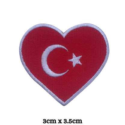 BeBuz Turkey Flag Embroidered Patches, Iron-On/Sew-On Applique, Shield, Round, Heart and Rectangle Flag Badges for Jackets, Bags, Uniforms, Various Sizes