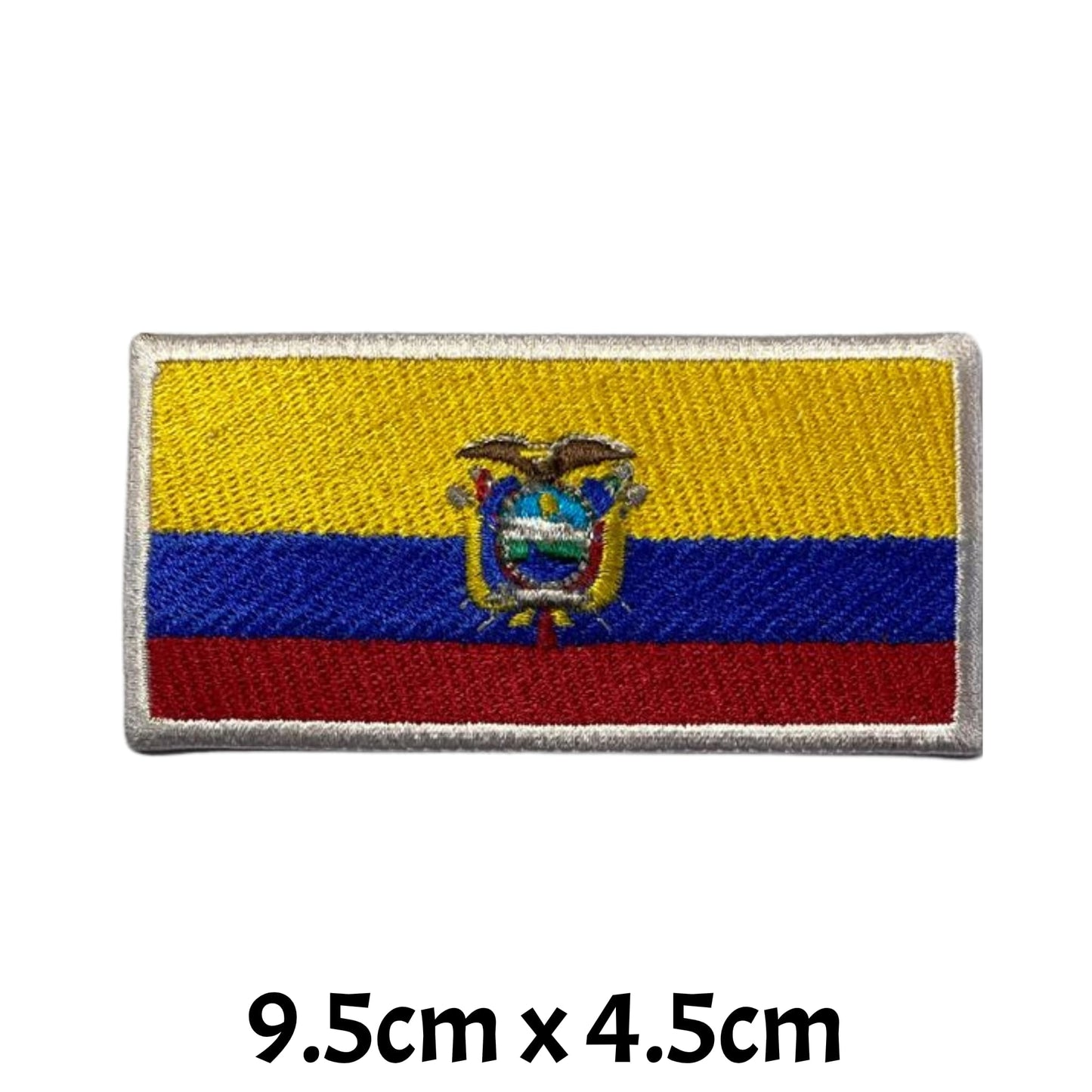Ecuador Flag Embroidered Patches, Iron-On/Sew-On Applique, Shield, Round, Heart and Rectangle Flag Badges for Jackets, Bags, Uniforms, Various Sizes