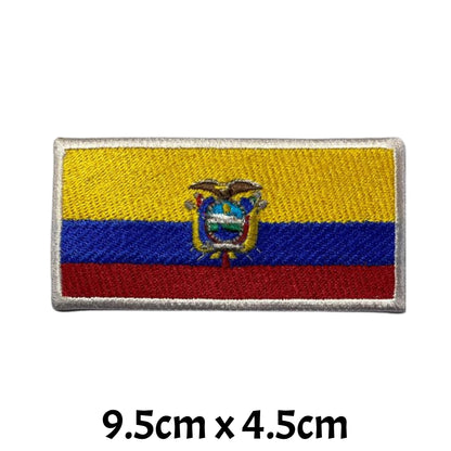 Ecuador Flag Embroidered Patches, Iron-On/Sew-On Applique, Shield, Round, Heart and Rectangle Flag Badges for Jackets, Bags, Uniforms, Various Sizes