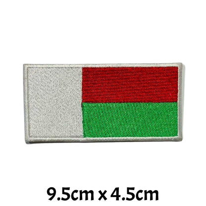 Madagascar Flag Embroidered Patch Set, Iron-On or Sew-On Applique Badges, Rectangle Shield Round Heart Shapes, for Jackets, Backpacks, Hats, Uniforms and Various Sizes
