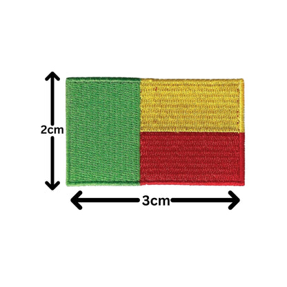 BeBuz Benin Flag Embroidered Patches, Iron-On/Sew-On Applique, Shield, Round, Heart and Rectangle Flag Badges for Jackets, Bags, Uniforms, Various Sizes