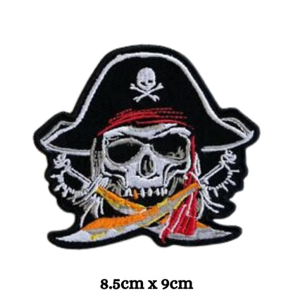 Pirate Skull with Hat and Swords Embroidery Iron-On Patches for Clothing Sew-On Applique for DIY Crafts Denim Jackets Jeans Backpacks