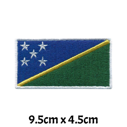 Solomon Islands Flag Embroidered Patch Set, Iron-On or Sew-On Applique Badges, Rectangle Shield Round Heart Shapes, for Jackets, Backpacks, Hats, Uniforms and Various Sizes