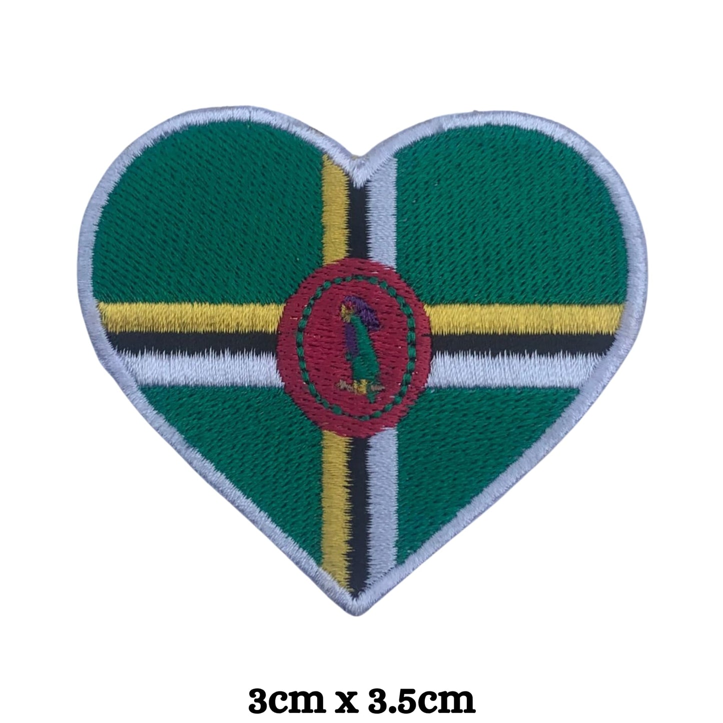 Dominica Flag Embroidered Patch Set, Iron-On or Sew-On Applique Badges, Rectangle Shield Round Heart Shapes, for Jackets, Backpacks, Hats, Uniforms and Various Sizes