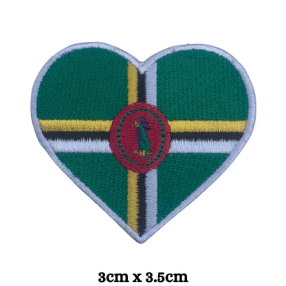 Dominica Flag Embroidered Patch Set, Iron-On or Sew-On Applique Badges, Rectangle Shield Round Heart Shapes, for Jackets, Backpacks, Hats, Uniforms and Various Sizes