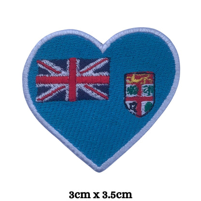 Fiji Flag Embroidered Patch Set, Iron-On or Sew-On Applique Badges, Rectangle Shield Round Heart Shapes, for Jackets, Backpacks, Hats, Uniforms and Various Sizes