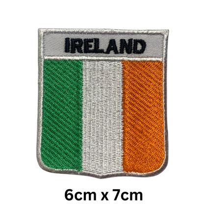 Shield Flag with Name Patch – Embroidered Iron On / Sew On Shield Shaped National Flag Badge with Country Name | All Countries | Badge for Jacket, Biker Vest, Backpack, Uniform (A-J)