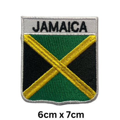 Shield Flag with Name Patch – Embroidered Iron On / Sew On Shield Shaped National Flag Badge with Country Name | All Countries | Badge for Jacket, Biker Vest, Backpack, Uniform (A-J)