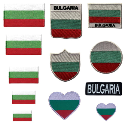 Bulgaria Flag Embroidered Patch Set, Iron-On or Sew-On Applique Badges, Rectangle Shield Round Heart Shapes, National Flag Emblem for Jackets, Backpacks, Hats, Uniforms and Various Sizes