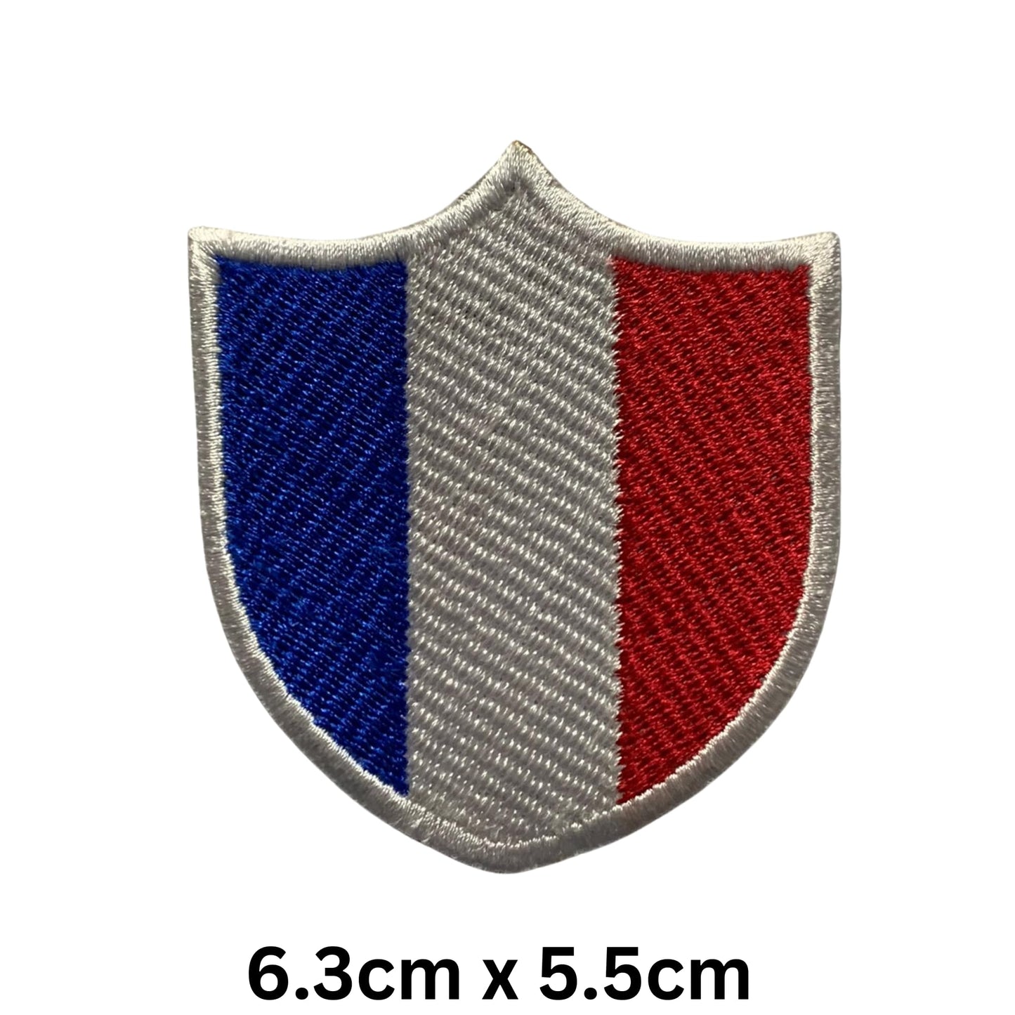 BeBuz France Flag Embroidered Patches, Iron-On/Sew-On Applique, Shield, Round, Heart and Rectangle Flag Badges for Jackets, Bags, Uniforms, Various Sizes
