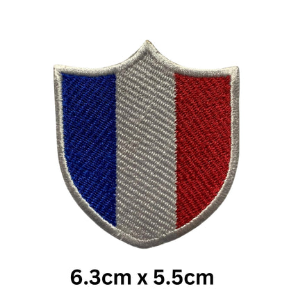 BeBuz France Flag Embroidered Patches, Iron-On/Sew-On Applique, Shield, Round, Heart and Rectangle Flag Badges for Jackets, Bags, Uniforms, Various Sizes
