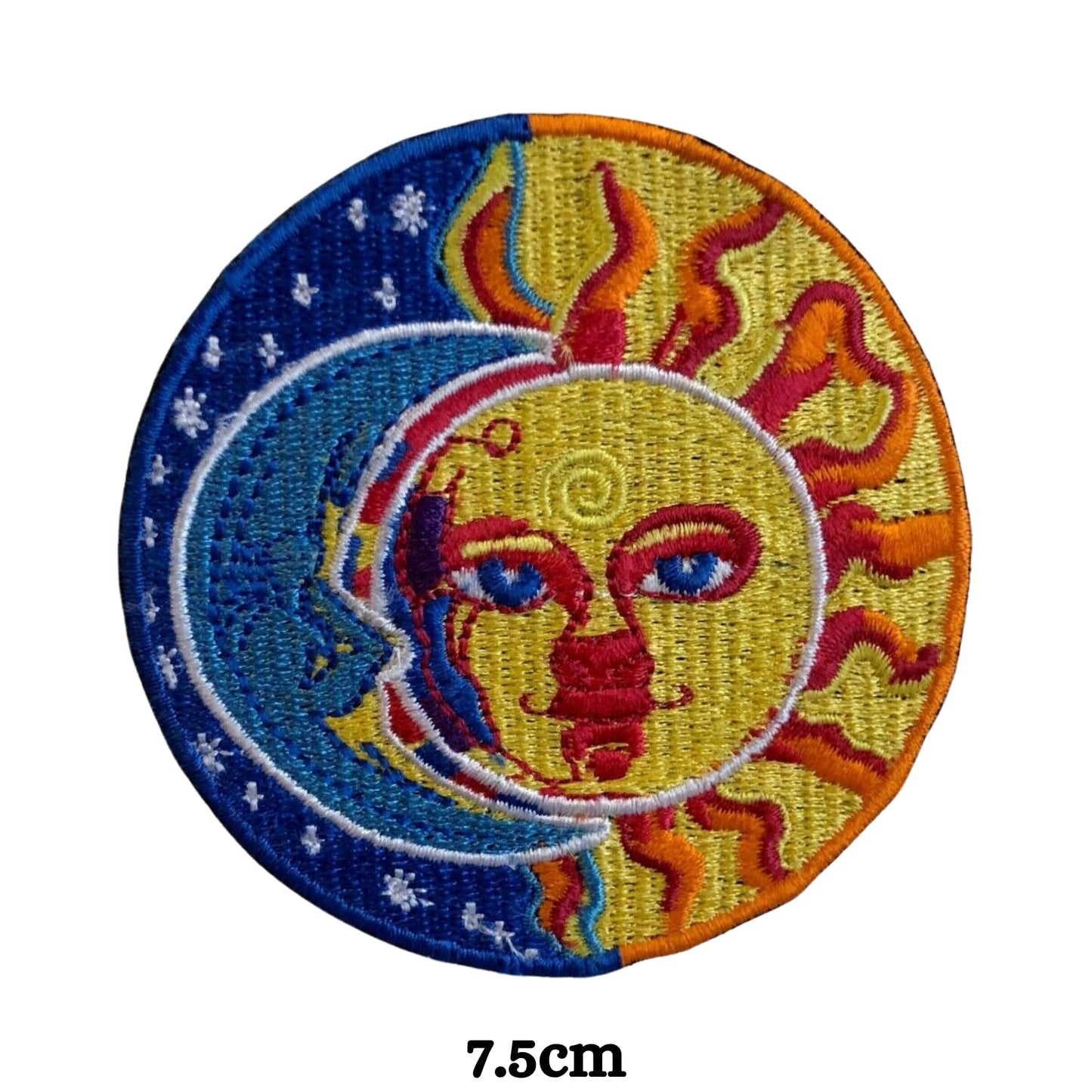 Blue Moon and Yellow Sun Eclipse Embroidery Iron-On Patches for Clothing Sew-On Applique for DIY Crafts Denim Jackets Jeans Backpacks