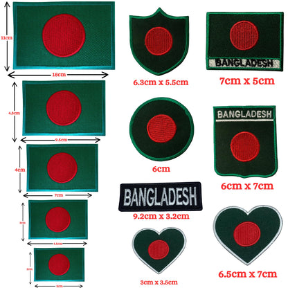 Bangladesh Flag Embroidered Patches, Iron-On/Sew-On Applique, Shield, Round, Heart and Rectangle Flag Badges for Jackets, Bags, Uniforms, Various Sizes