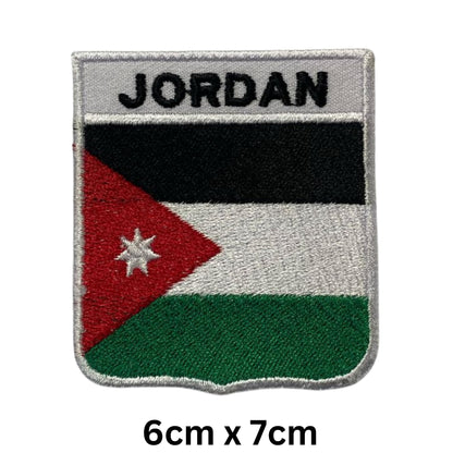 Jordan Flag Embroidered Patches, Iron-On/Sew-On Applique, Shield, Round, Heart and Rectangle Flag Badges for Jackets, Bags, Uniforms, Various Sizes