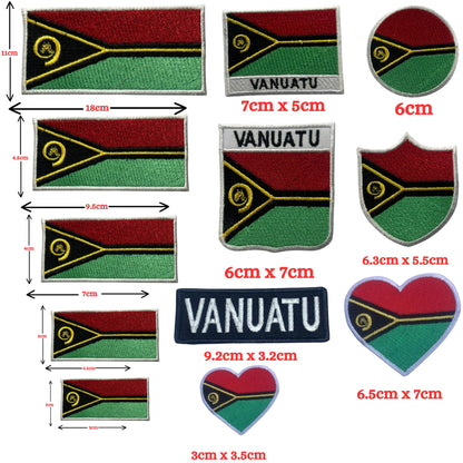 Vanuatu Flag Embroidered Patch Set, Iron-On or Sew-On Applique Badges, Rectangle Shield Round Heart Shapes, for Jackets, Backpacks, Hats, Uniforms and Various Sizes