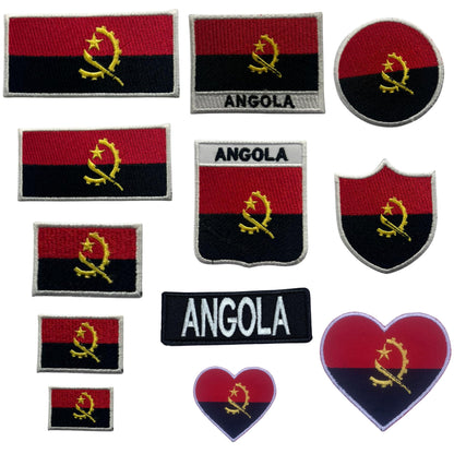 Angola Flag Embroidered Patches, Iron-On/Sew-On Applique, Shield, Round, Heart and Rectangle Flag Badges for Jackets, Bags, Uniforms, Various Sizes