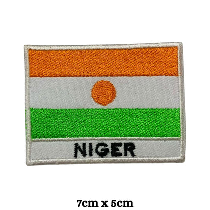 Niger Flag Embroidered Patch Set, Iron-On or Sew-On Applique Badges, Rectangle Shield Round Heart Shapes, for Jackets, Backpacks, Hats, Uniforms and Various Sizes