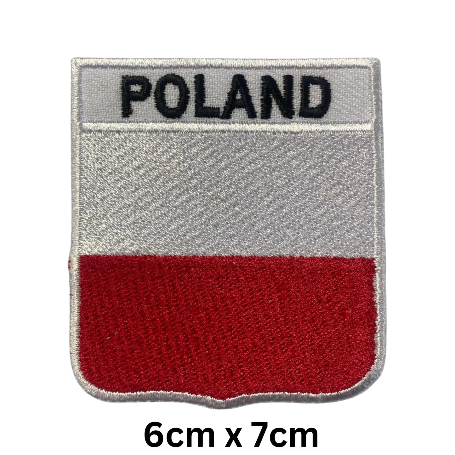 BeBuz Poland Flag Embroidered Patches, Iron-On/Sew-On Applique, Shield, Round, Heart and Rectangle Flag Badges for Jackets, Bags, Uniforms, Various Sizes